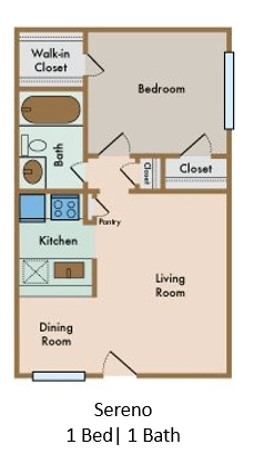 Floor plan for 1 bed, 1 bath, 540 sqft